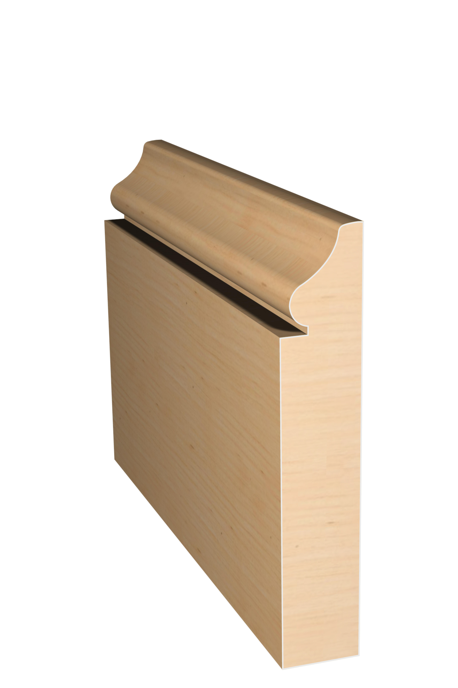 Three dimensional rendering of custom base wood molding BAPL411 made by Public Lumber Company in Detroit.
