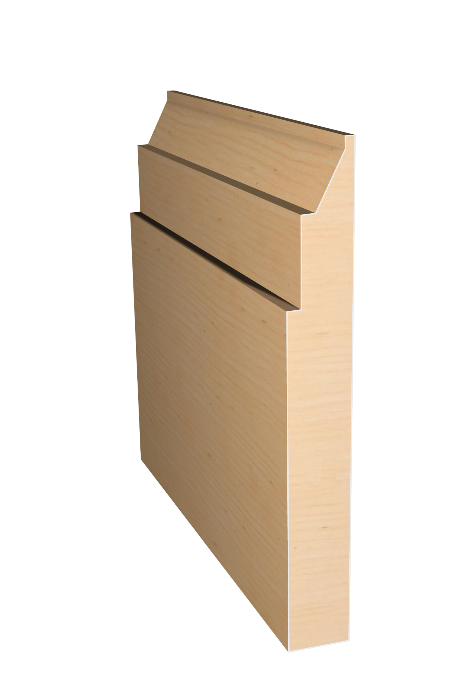 Three dimensional rendering of custom base wood molding BAPL51419 made by Public Lumber Company in Detroit.
