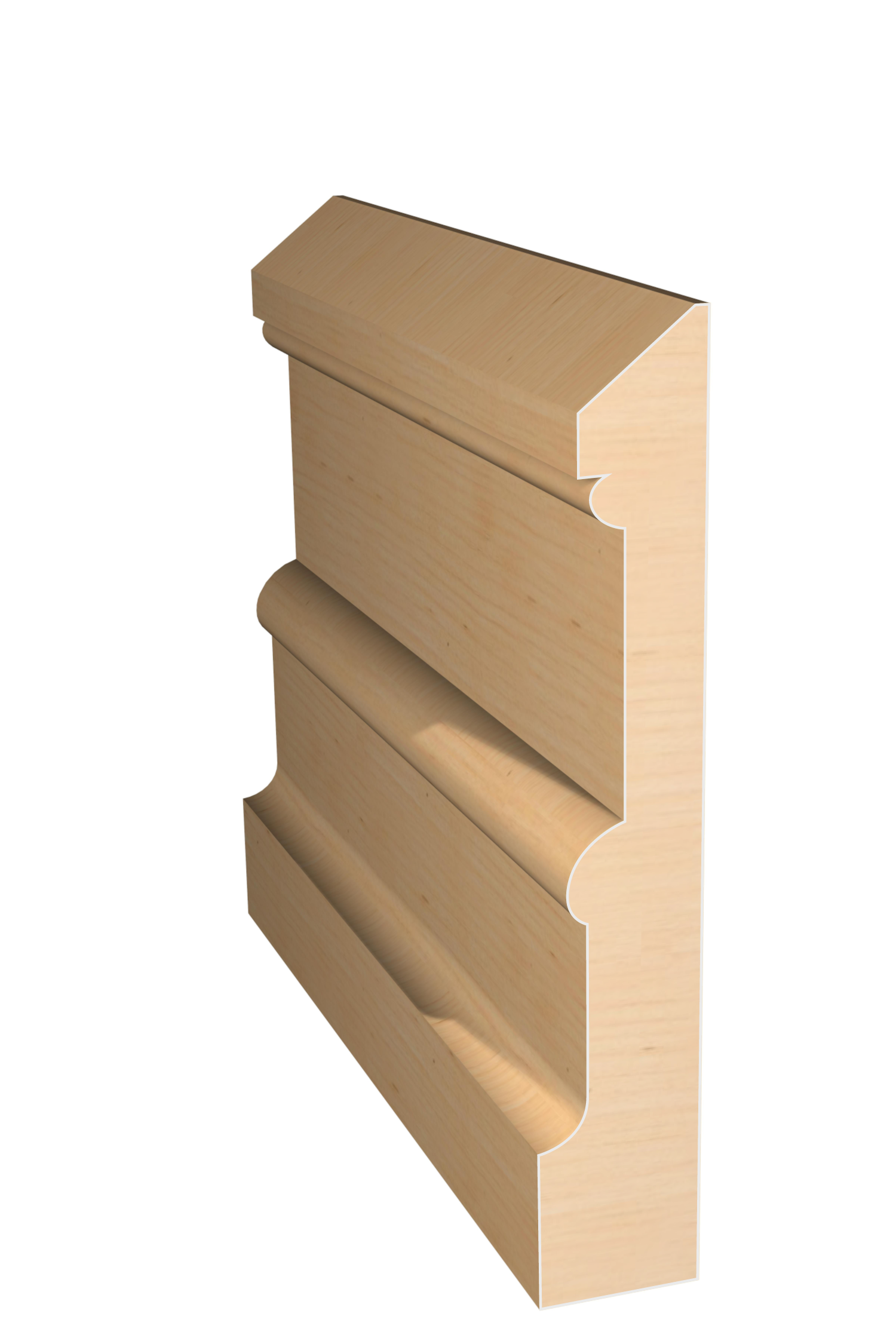 Three dimensional rendering of custom base wood molding BAPL517 made by Public Lumber Company in Detroit.