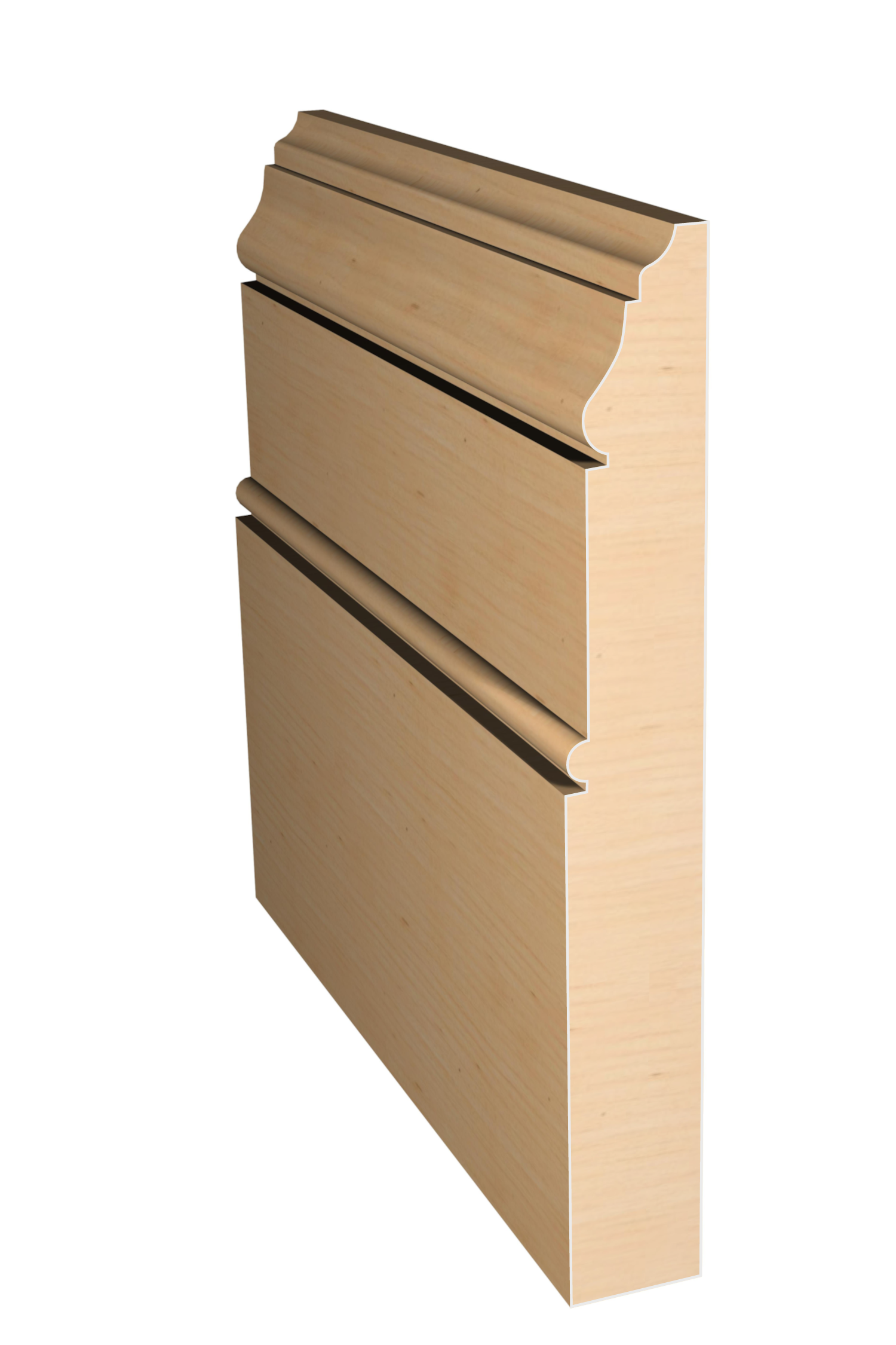 Three dimensional rendering of custom base wood molding BAPL69 made by Public Lumber Company in Detroit.