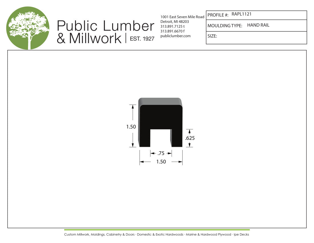 1-1/2"x1-1/2" Hand Rail RAPL1121