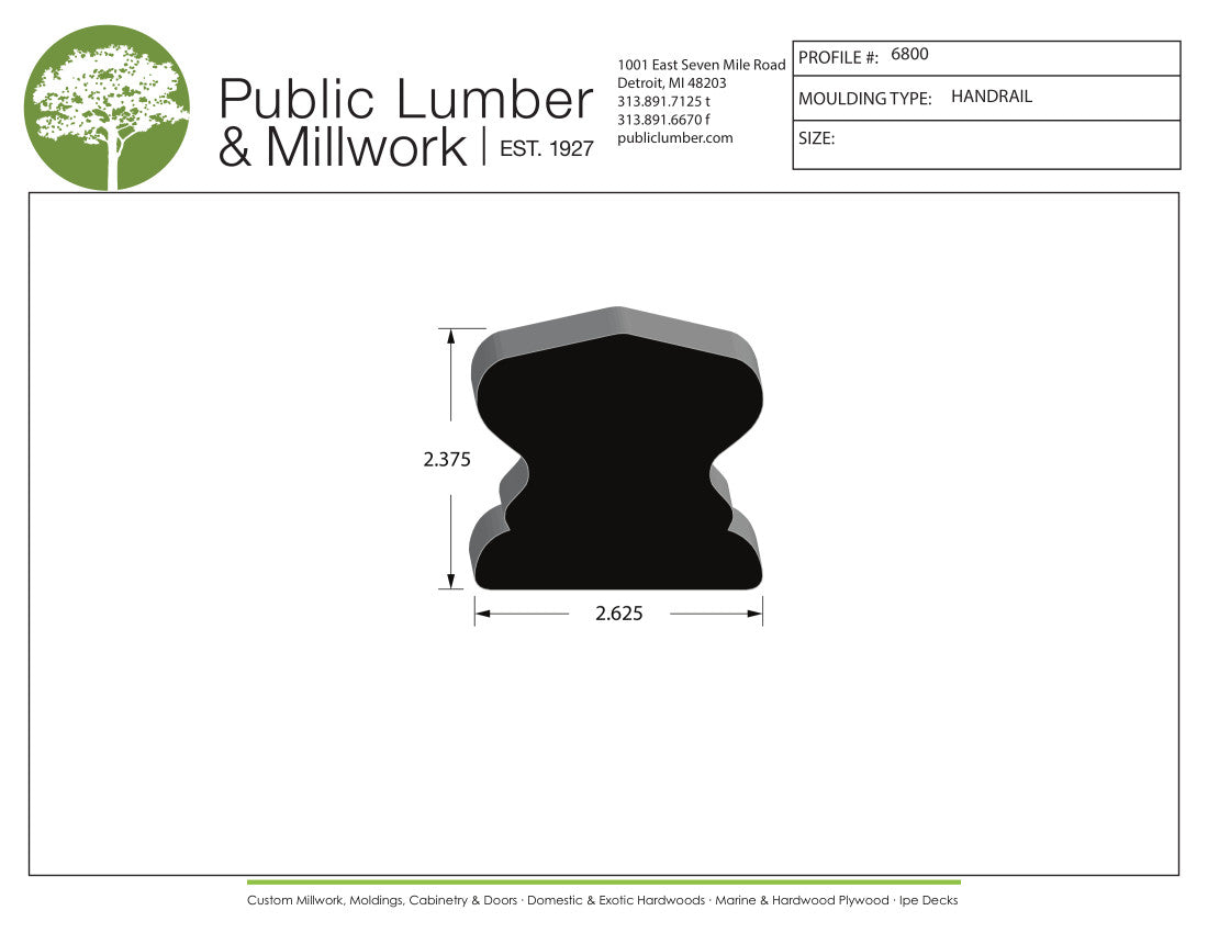 2-3/8"x2-5/8" Hand Rail 6800