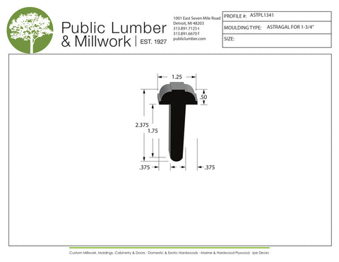 2-3/8"x1-1/4" Astragal ASTPL1341