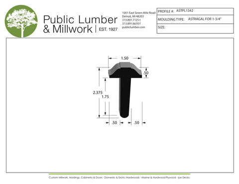 2-3/8"x1-1/2" Astragal ASTPL1342