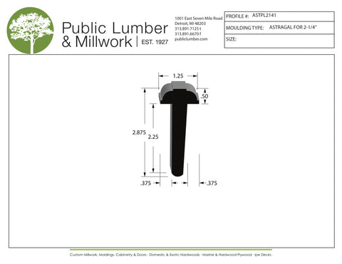 2-7/8"x1-1/4" Astragal ASTPL2141
