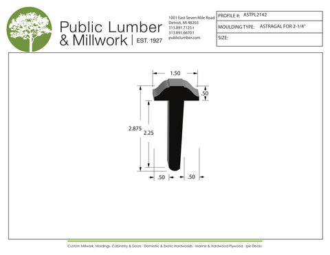2-7/8"x1-1/2" Astragal ASTPL2142