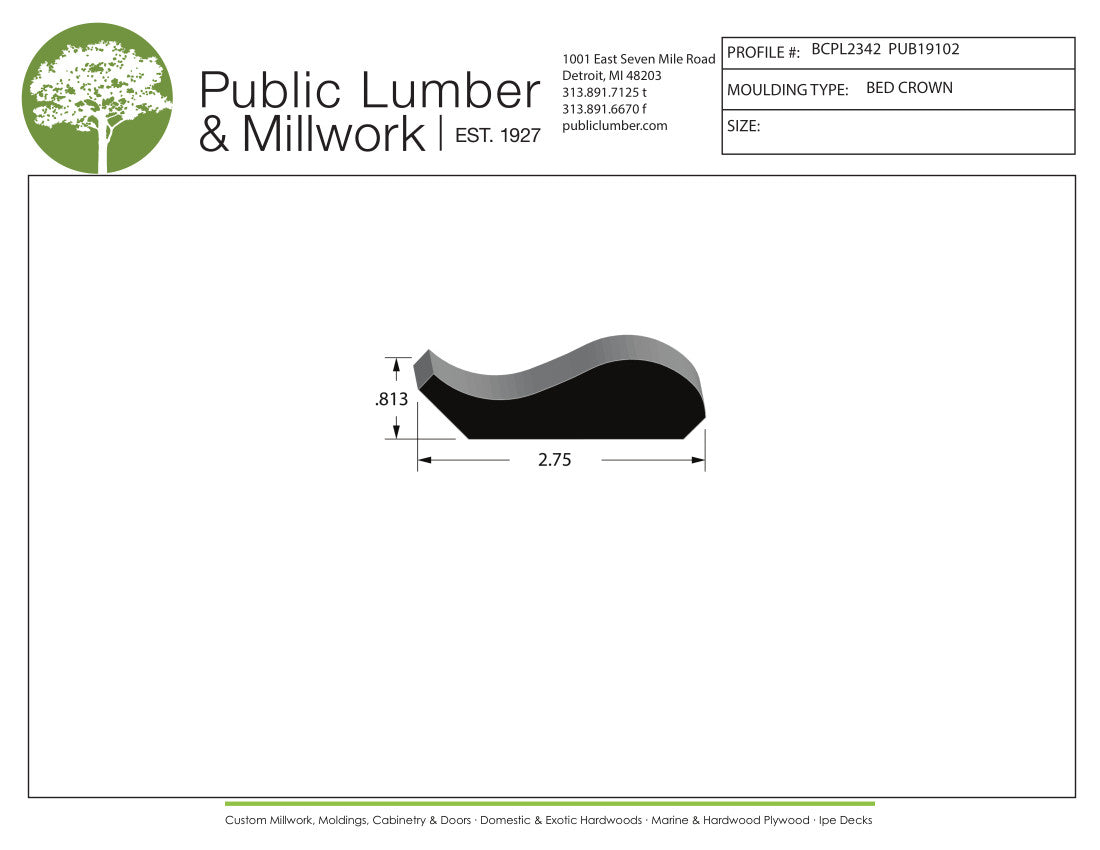 13/16"x2-3/4" Bed Crown BCPL2342