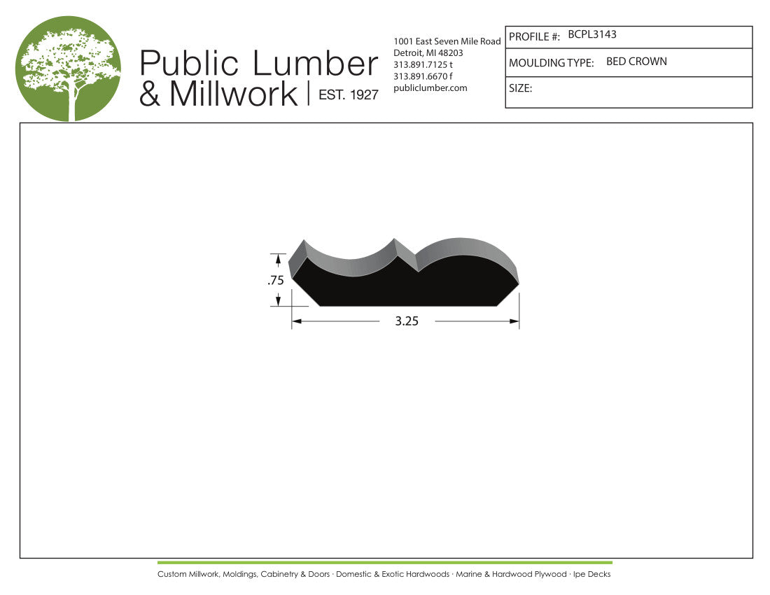3/4"x3-1/4" Bed Crown BCPL3143