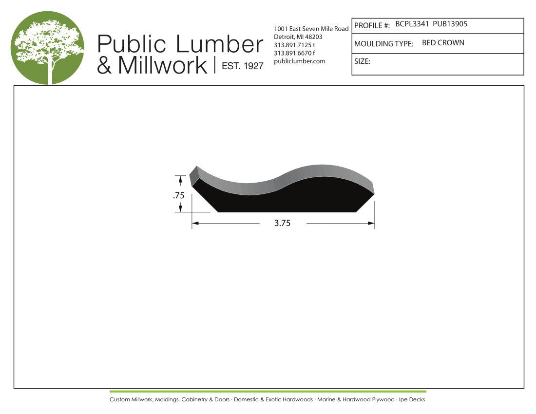 3/4"x3-3/4" Bed Crown BCPL3341
