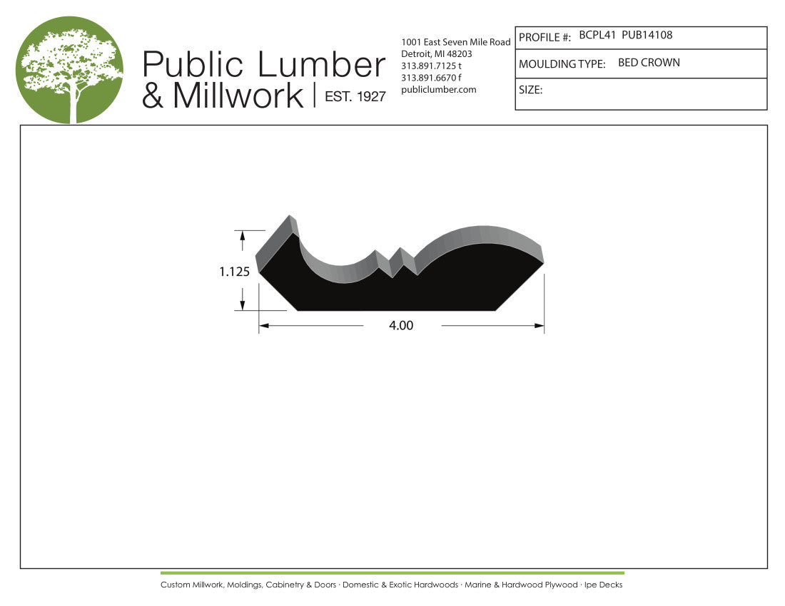 1-1/8"x4" Bed Crown BCPL41