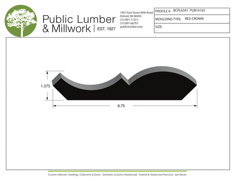 1-3/8"x6-3/4" Bed Crown BCPL6341