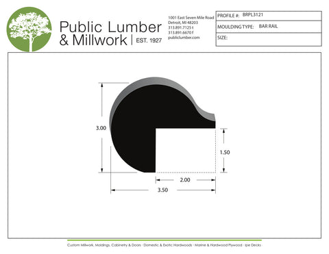 3"x3-1/2" Bar Rail BRPL3121