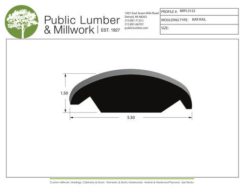 1-1/2"x5-1/2" Bar Rail BRPL5122