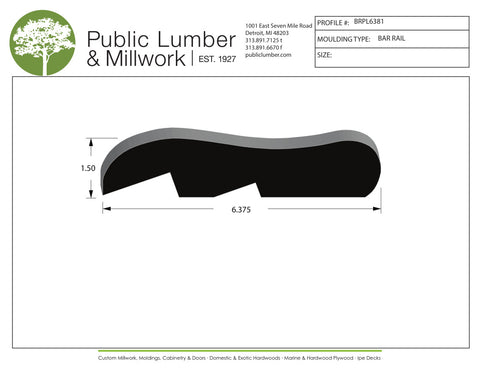 1-1/2"x6-3/8" Bar Rail BRPL6381