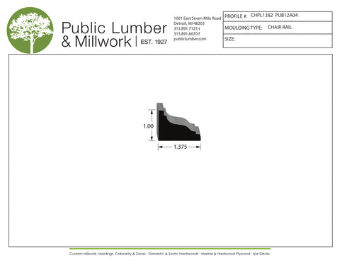 1"x1-3/8" Chair Rail CHPL1382