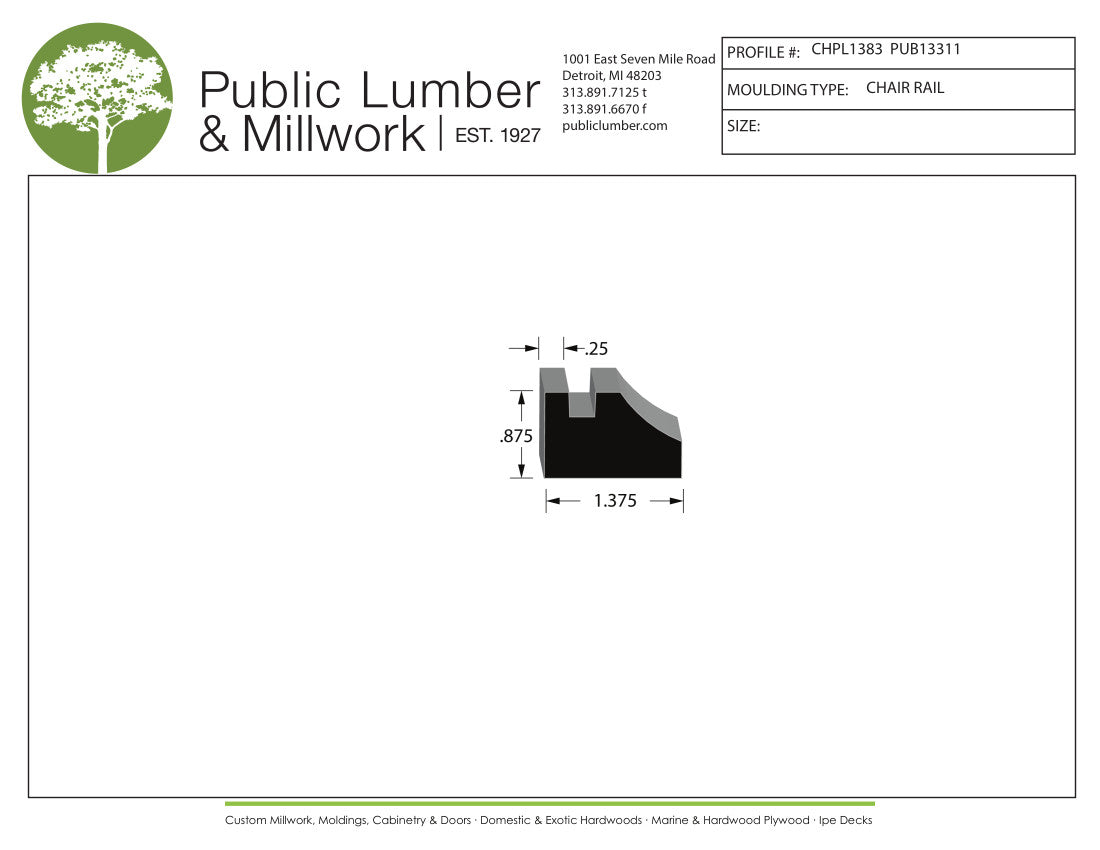 7/8"x1-3/8" Chair Rail CHPL1383