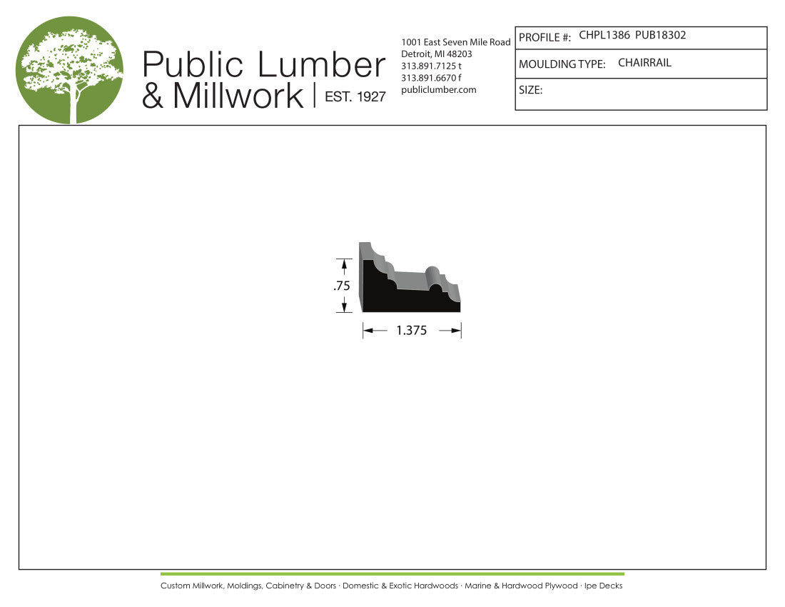 3/4"x1-3/8" Chair Rail CHPL1386