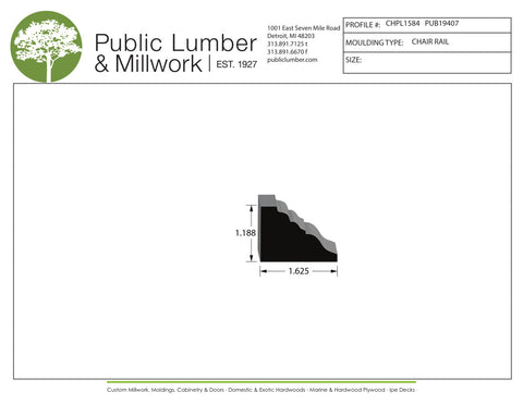 1-3/16"x1-5/8" Chair Rail CHPL1584