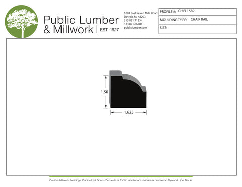 1-1/2"x1-5/8" Chair Rail CHPL1589