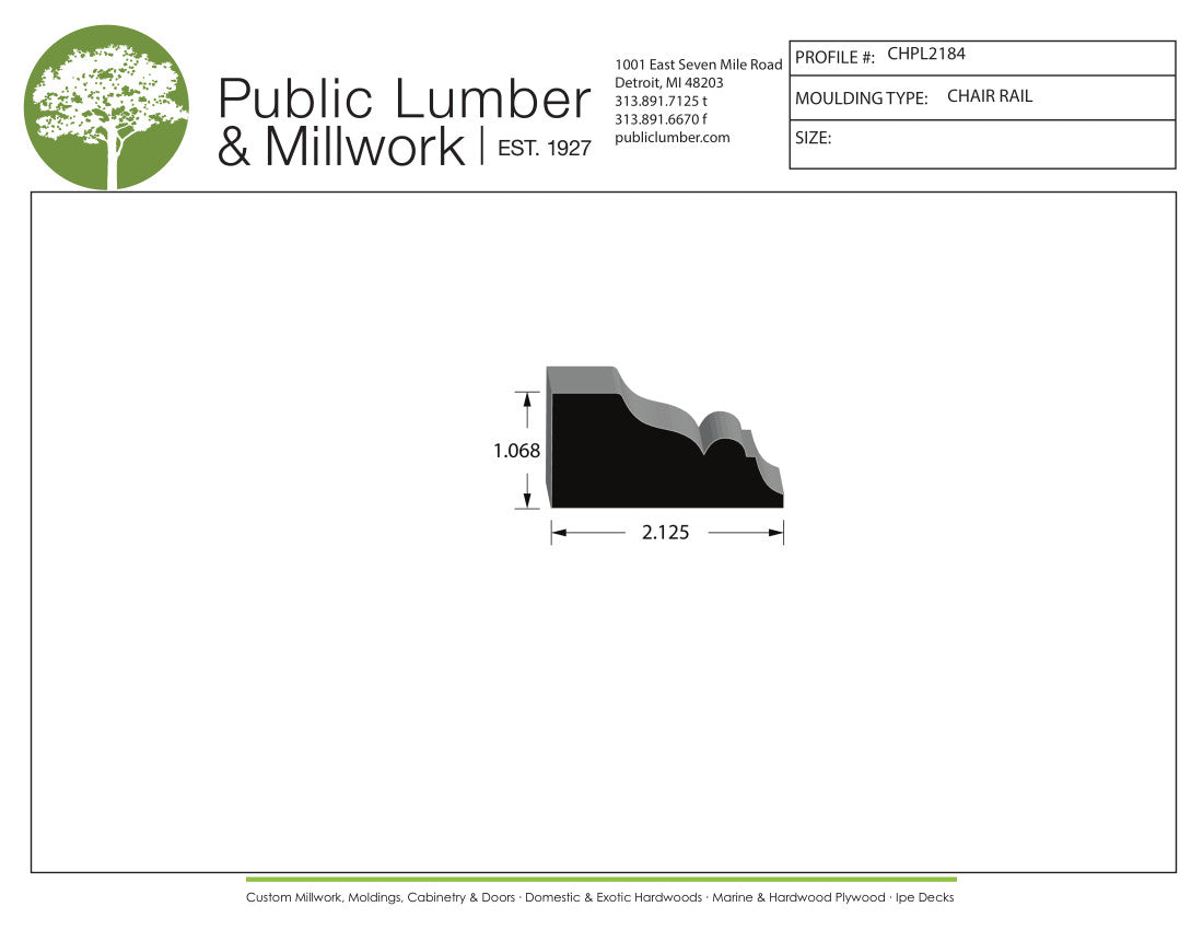 1-1/16"x2-1/8" Chair Rail CHPL2184