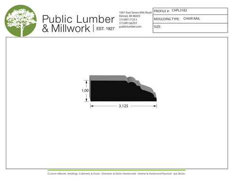 1"x3-1/8" Chair Rail CHPL3182