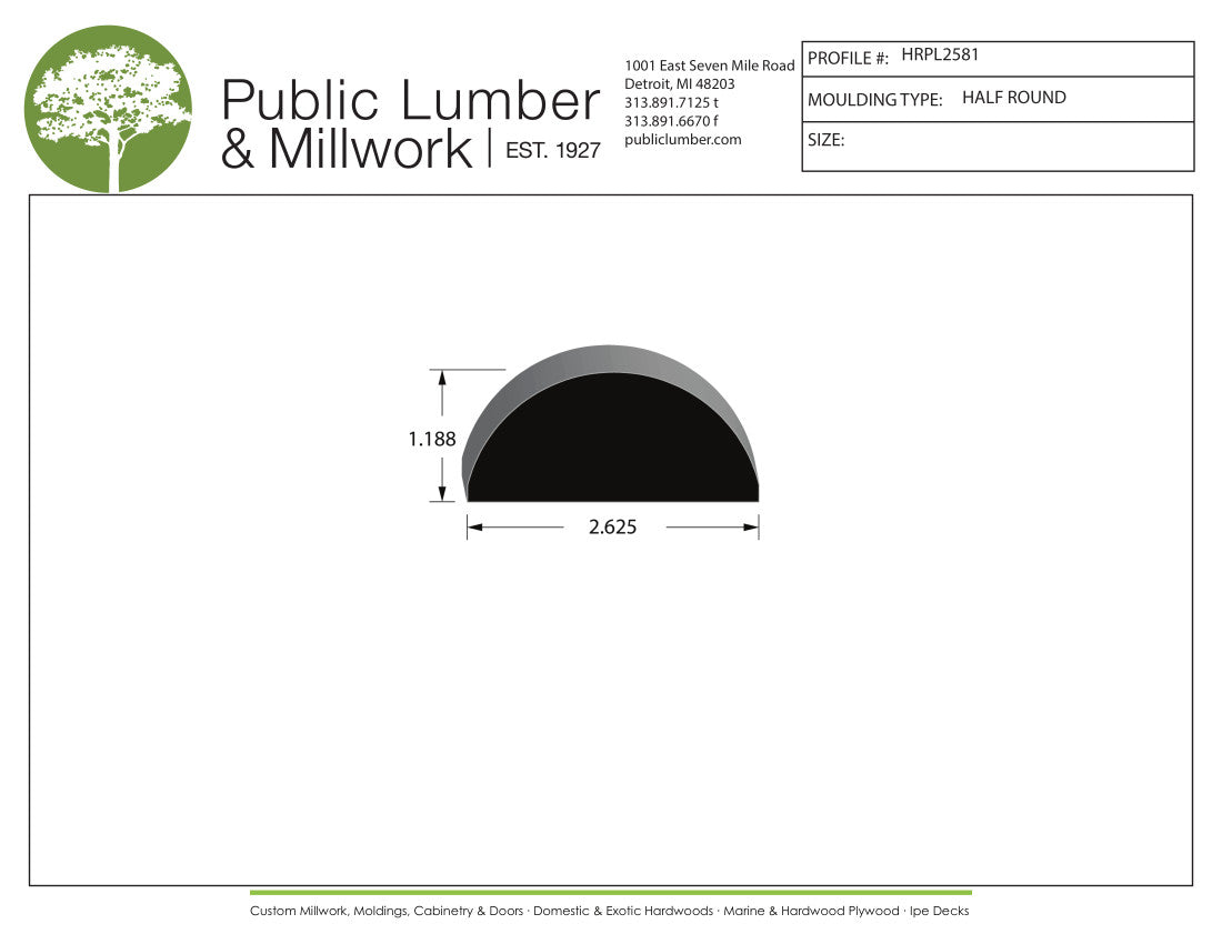1-3/16"x2-5/8" Half Round HRPL2581