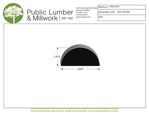 1-3/8"x2-7/8" Half Round HRPL2781