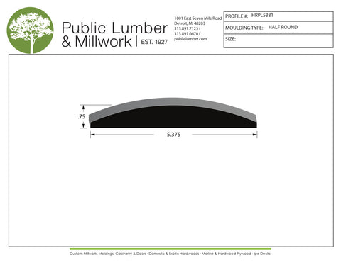 3/4"x5-3/8" Half Round HRPL5381