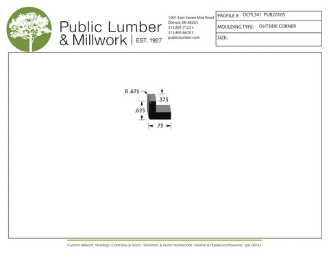 5/8"x3/4" Outside Corner Moulding OCPL341