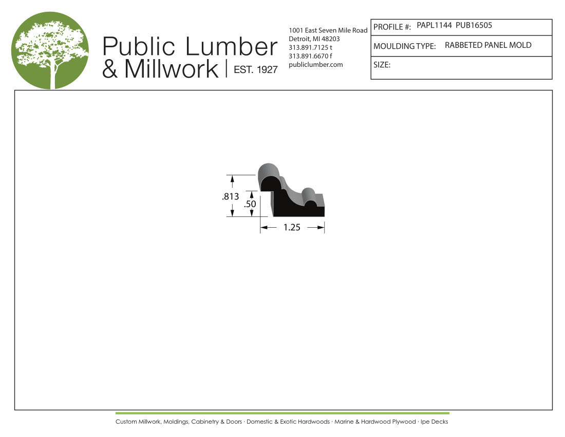 13/16"x1-1/4" Rabbeted Panel PAPL1144