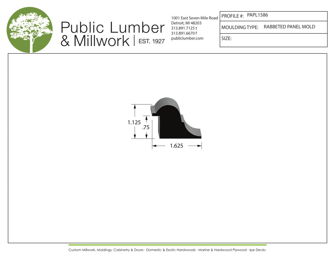 1-1/8"x1-5/8" Rabbeted Panel PAPL1586