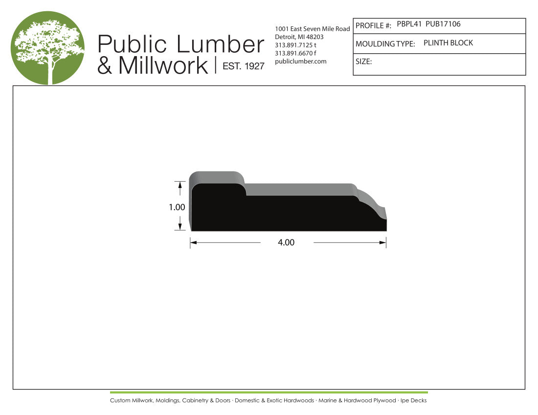 1"x4" Plinth Block PBPL41