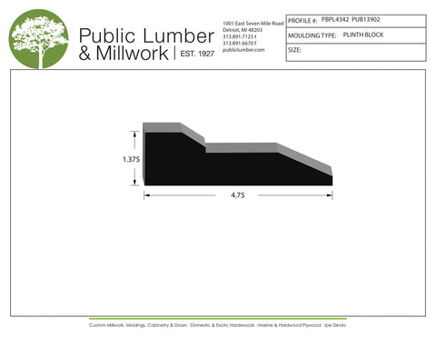 1-3/8"x4-3/4"  Plinth Block PBPL4342