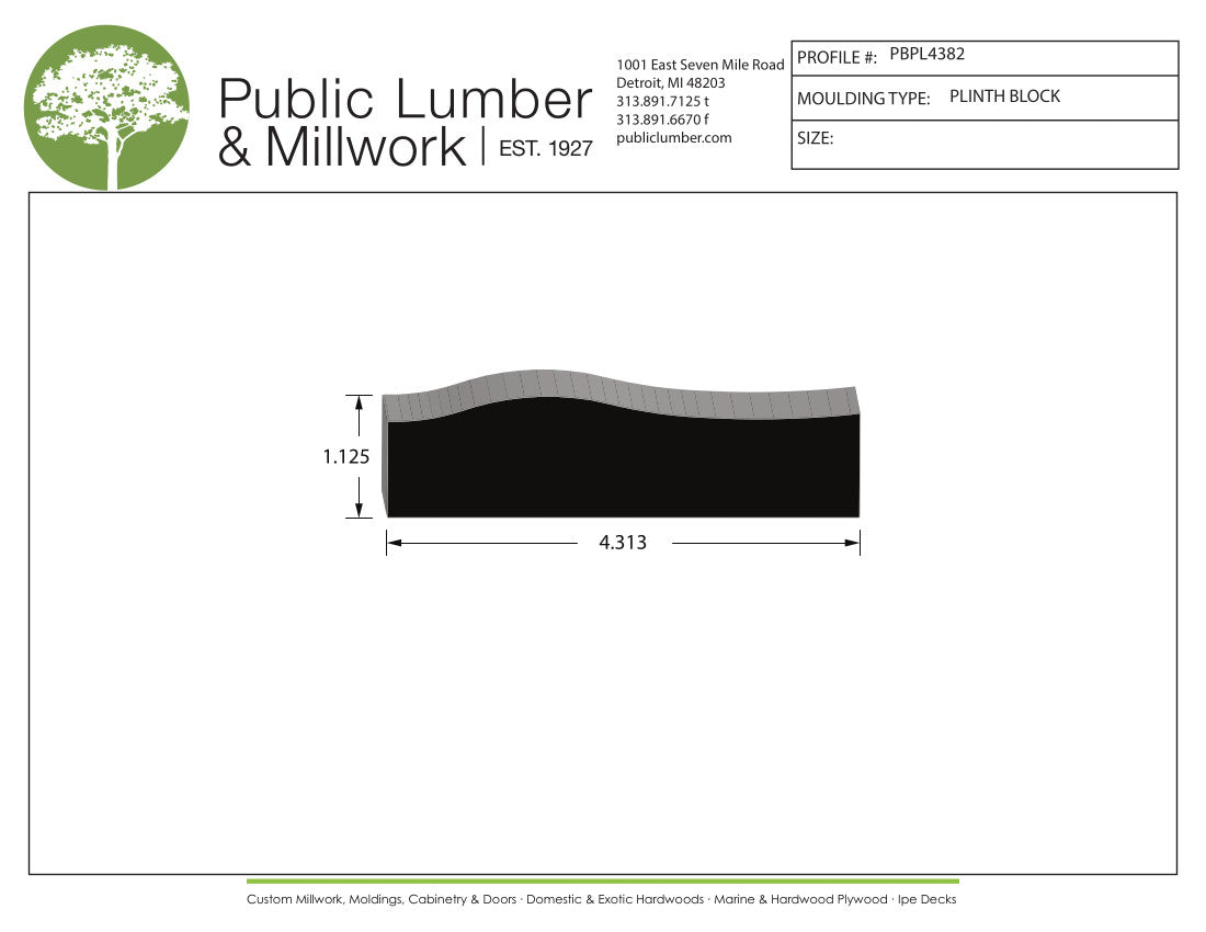 1-1/8"x4-3/8" Plinth Block PBPL4382