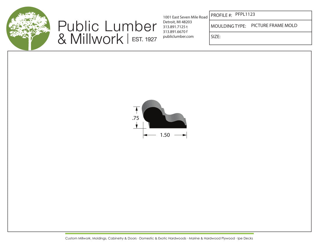 3/4"x1-1/2" Picture Frame Moulding PFPL1123
