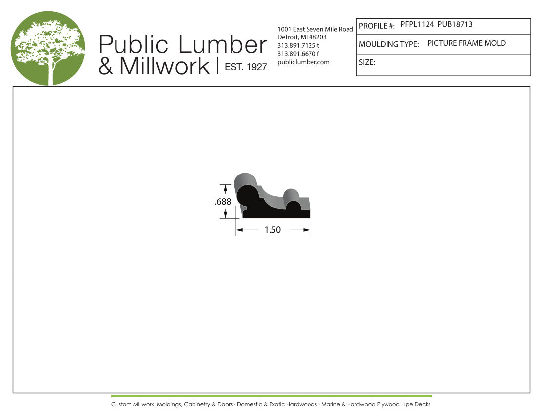 11/16"x1-1/2" Picture Frame Moulding PFPL1124