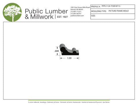 11/16"x1-1/2" Picture Frame Moulding PFPL1124