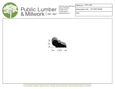3/4"x1-3/8" Picture Frame Moulding PFPL1388