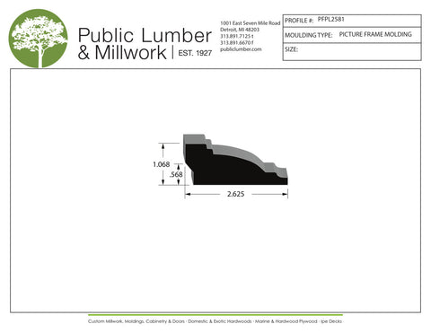 1-1/16"x2-5/8" Picture Frame Moulding PFPL2581