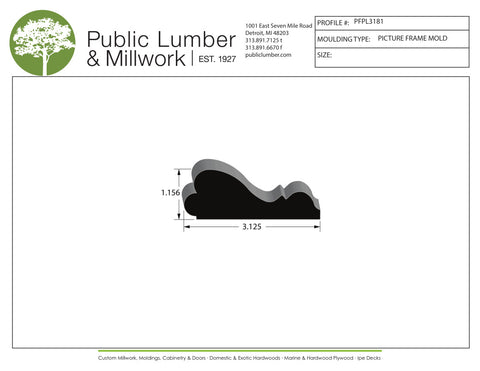 1-3/16"x3-1/8" Picture Frame Moulding PFPL3181