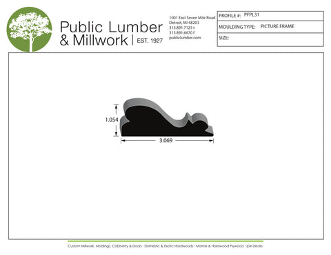 1-1/16"x3-1/16" Picture Frame Moulding PFPL31