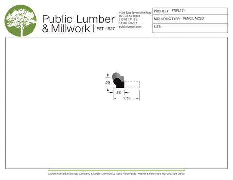 1/2"x1/2" Pencil Moulding PNPL121