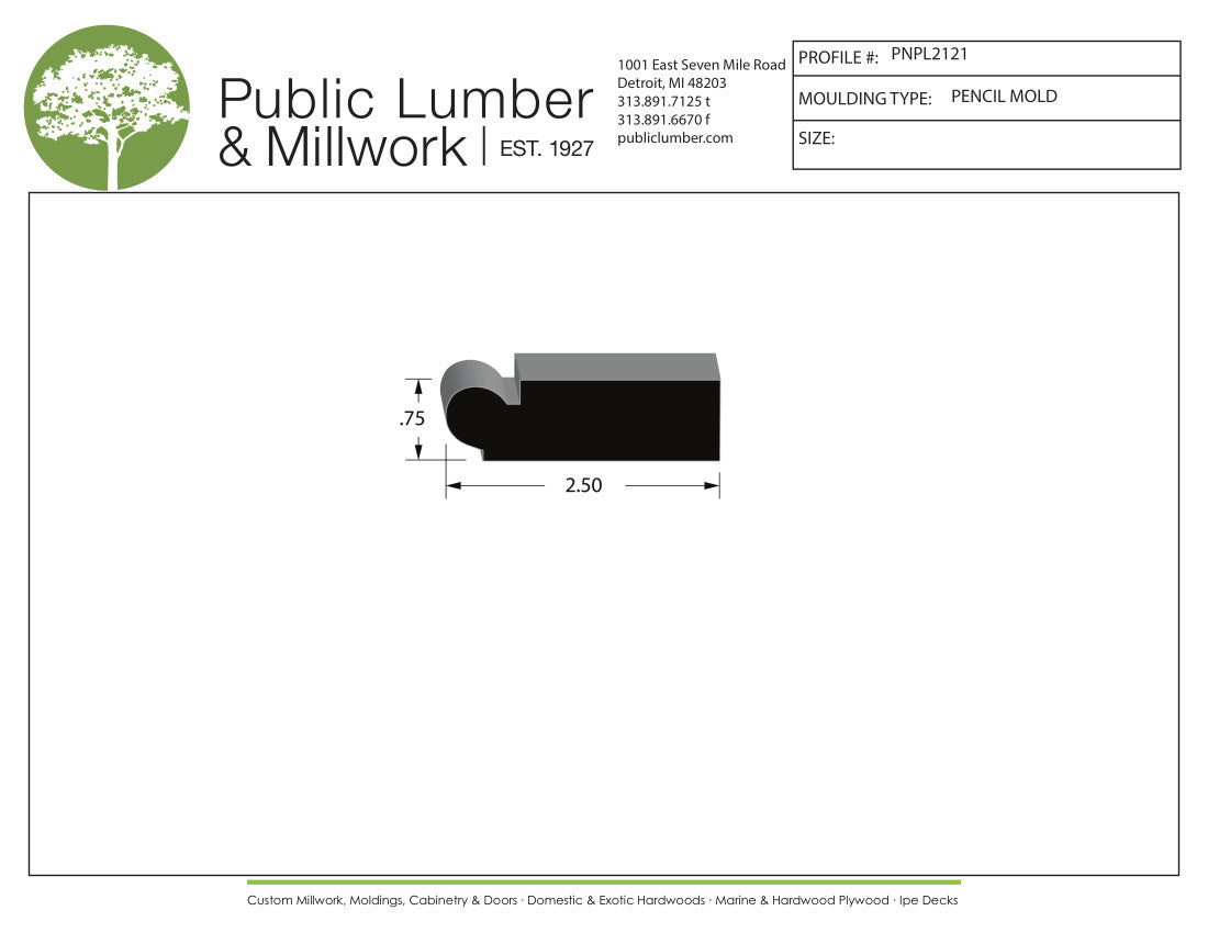 3/4"x2-1/2" Pencil Moulding PNPL2121