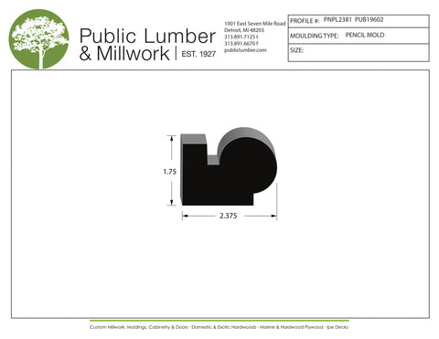 1-3/4"x2-3/8" Pencil Moulding PNPL2381