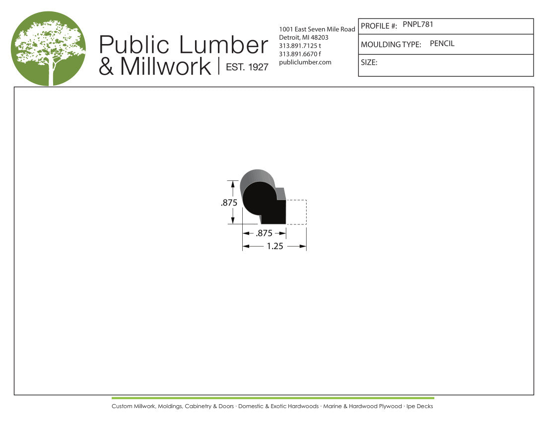 7/8"x7/8" Pencil Moulding PNPL781