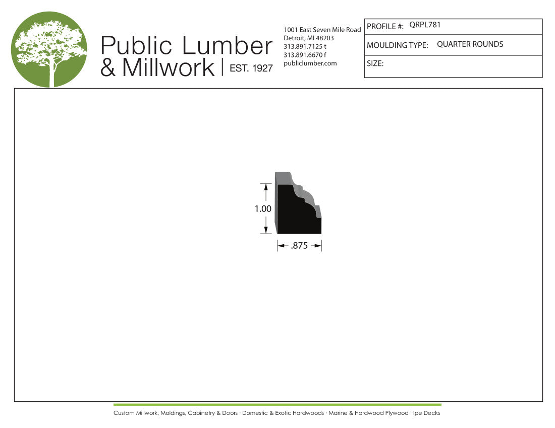 1"x7/8" Quarter Round QRPL781