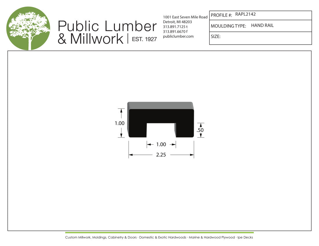 1"x2-1/4" Hand Rail RAPL2142