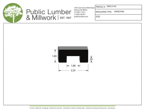 1"x2-1/4" Hand Rail RAPL2142