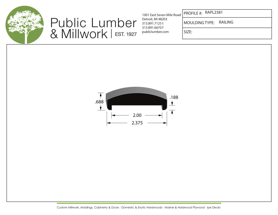 11/16"x2-3/8" Hand Rail RAPL2381