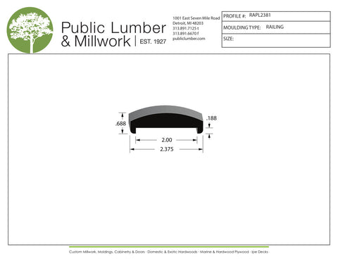 11/16"x2-3/8" Hand Rail RAPL2381